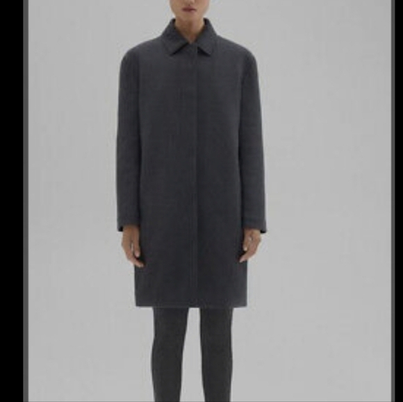 Theory black straight car coat hidden pockets polyester/lycra SZ M - Picture 1 of 9